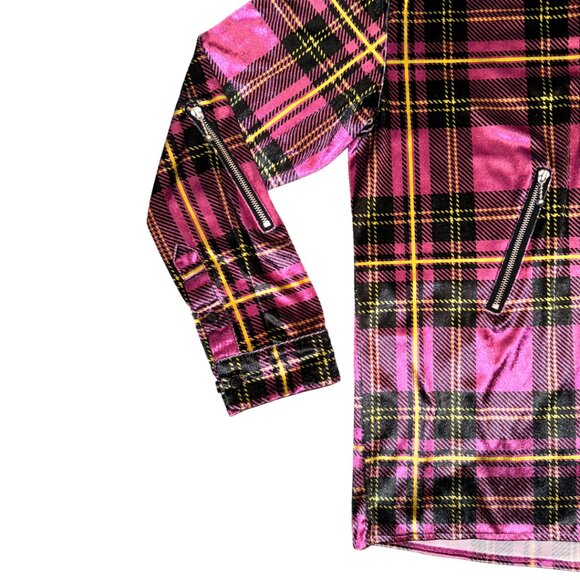 URBAN OUTFITTERS | NWOT | Plaid Zipper Long Sleeve Velour Button-Down Shirt - Picture 10 of 10